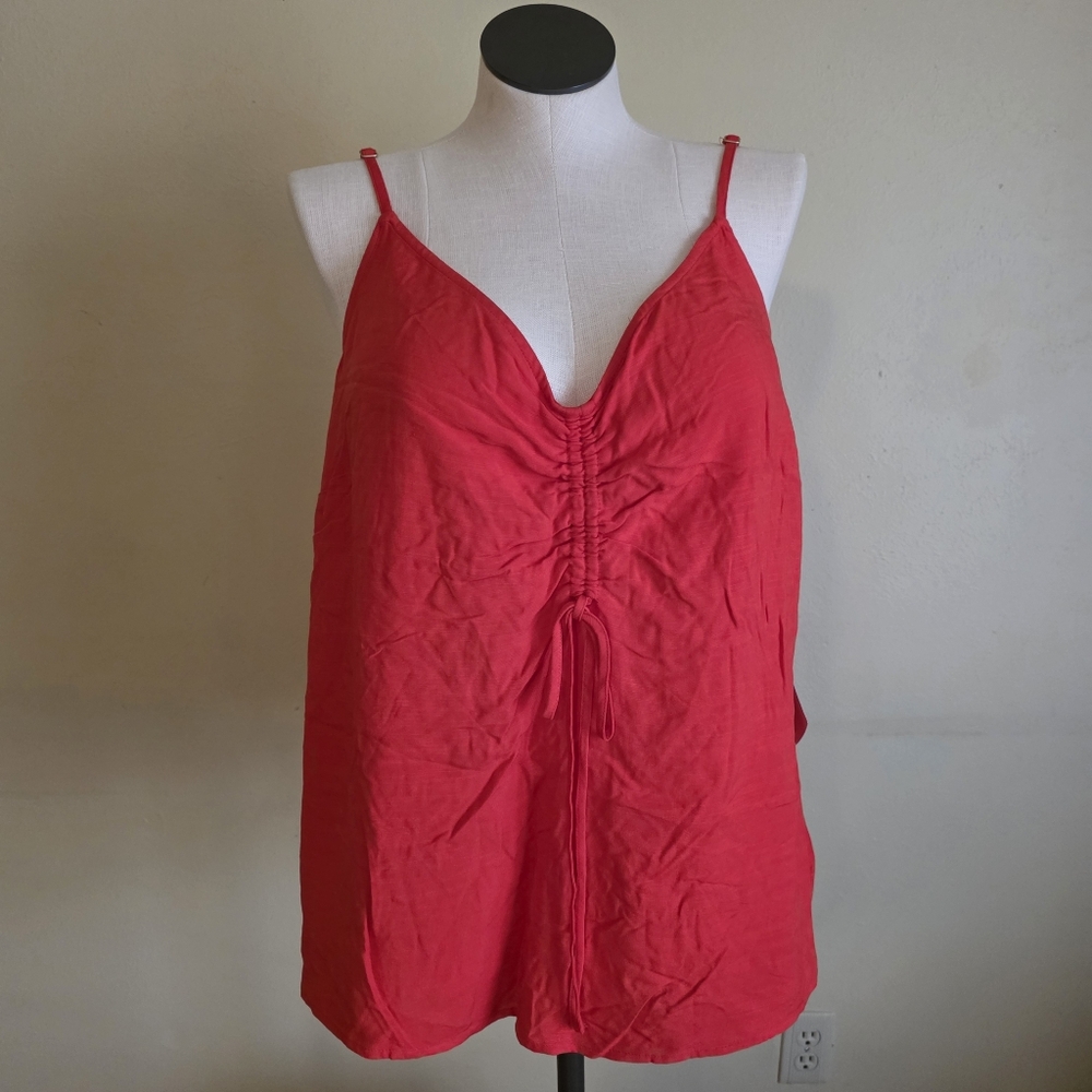 Red Cinched Tank Top Spaghetti Straps | Ava & Viv - 100% Rayon Plus Size 2X